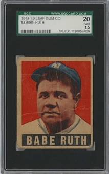 1948-49 Leaf #3 Babe Ruth – SGC 20 FR 1.5